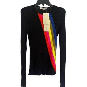 NWT $618 Mary Katrantzou Hydra Knit Rainbow Black Sweater Viscose Large Stretch